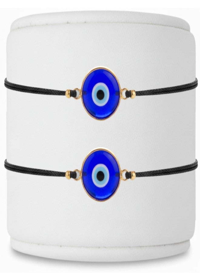 BCS Evil Eye Bracelets Adjustable Black String Amulet for Women Men Authentic Turkish Handmade Glass Bead Good Luck Protection Charm One Size Fits All - Navy Blue (2 Pieces) - Image 1